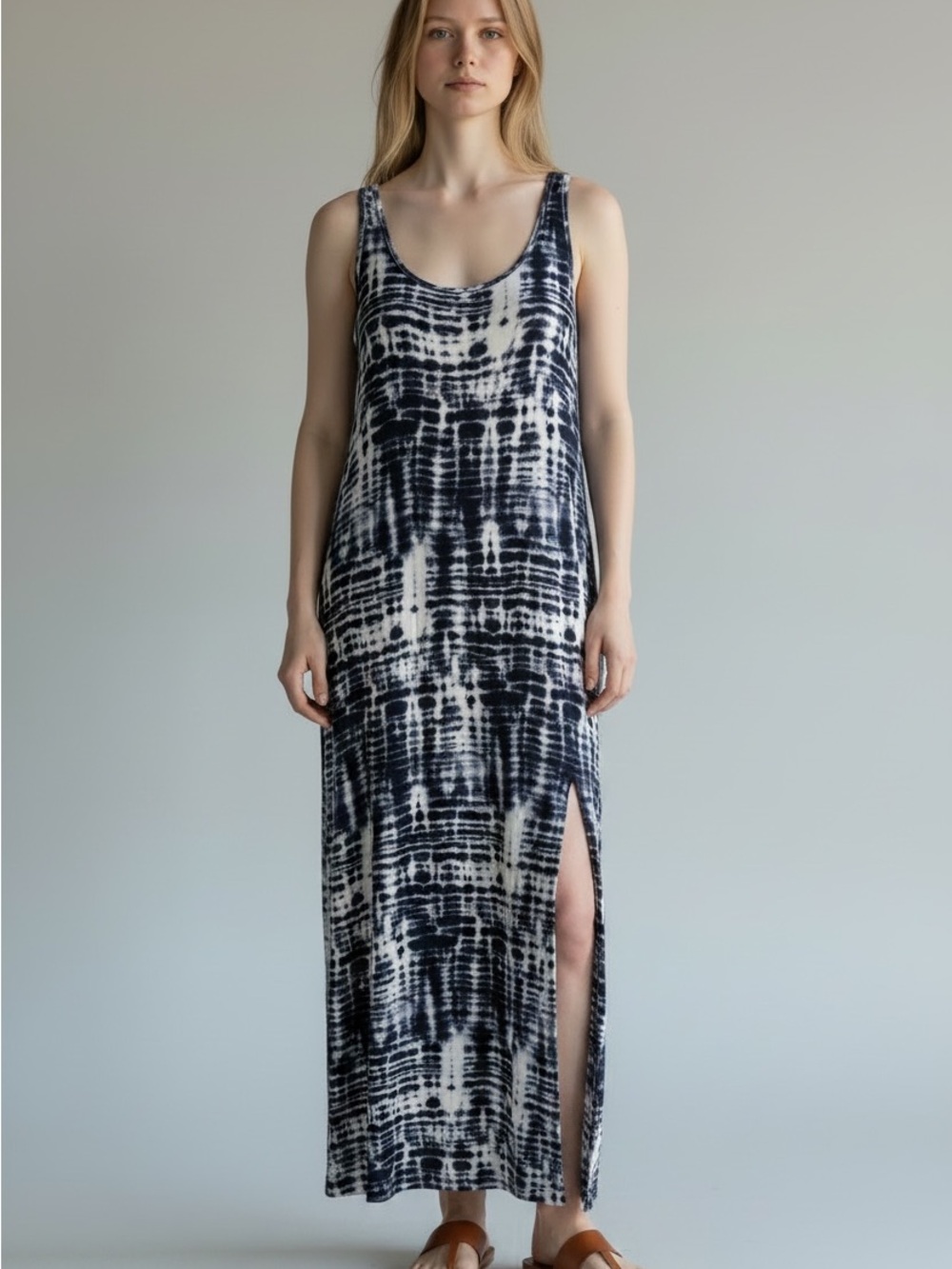 Michael Kors Navy & White Tie-Dye Maxi Slip Dress